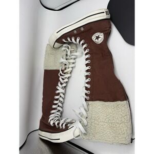 Converse Brown Knee High Lace Up Sneaker Boot Y2K Size US 6 Women's Fleece Fur